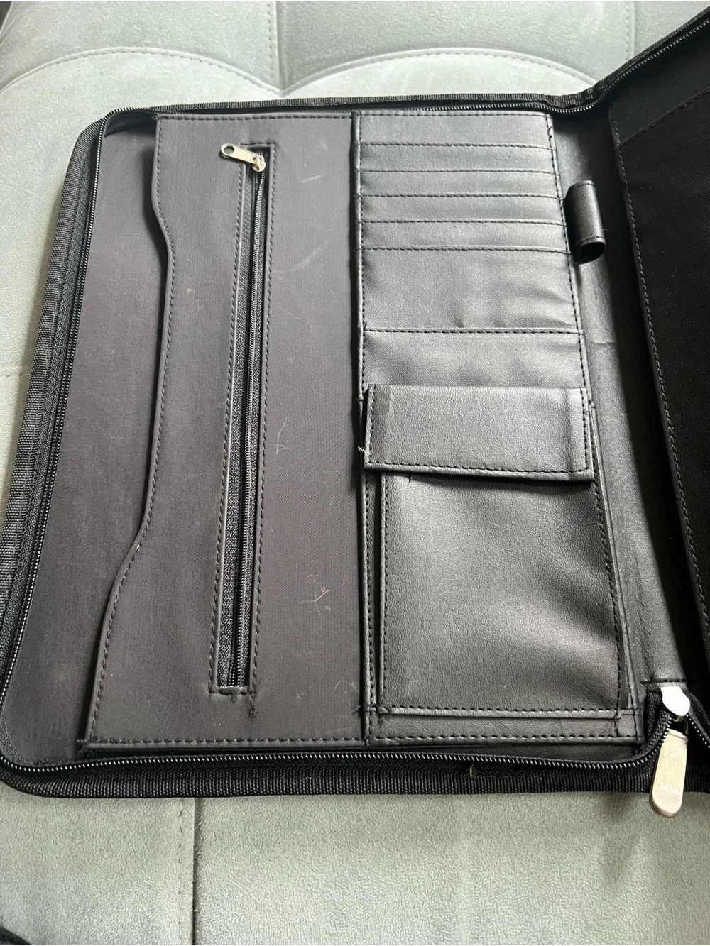 Black Gray Document Organizer with Multiple Zip Pockets
